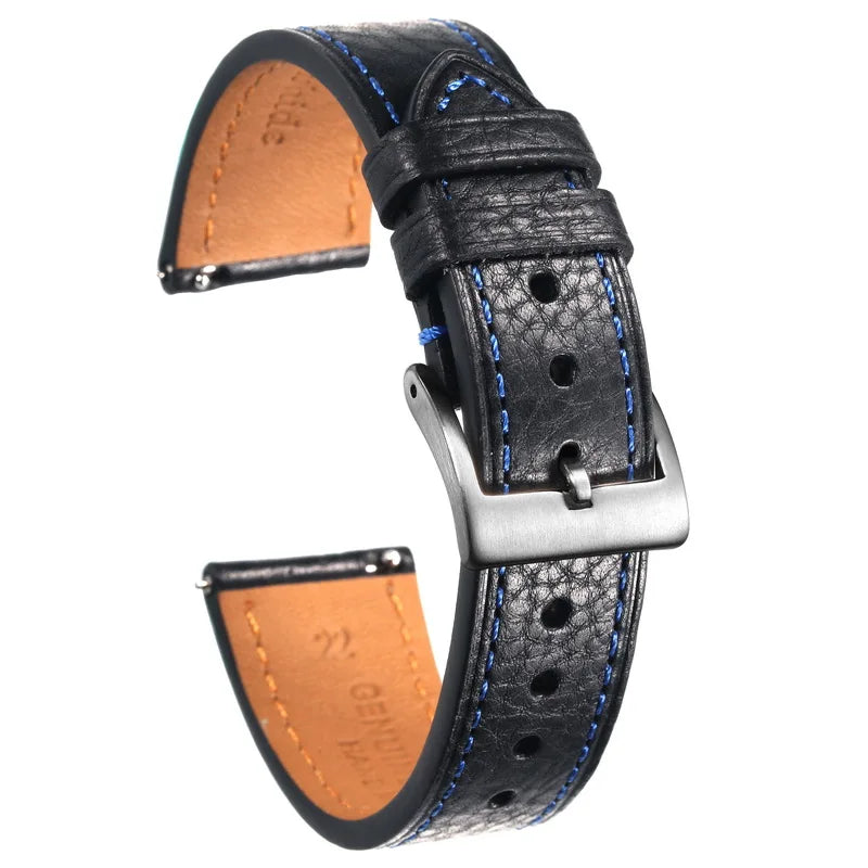 Premium Genuine Leather Watch Strap 18mm 20mm 22mm – Quick Release-Watch Bands-VivaStraps-Blue-18mm-Viva Timepiece