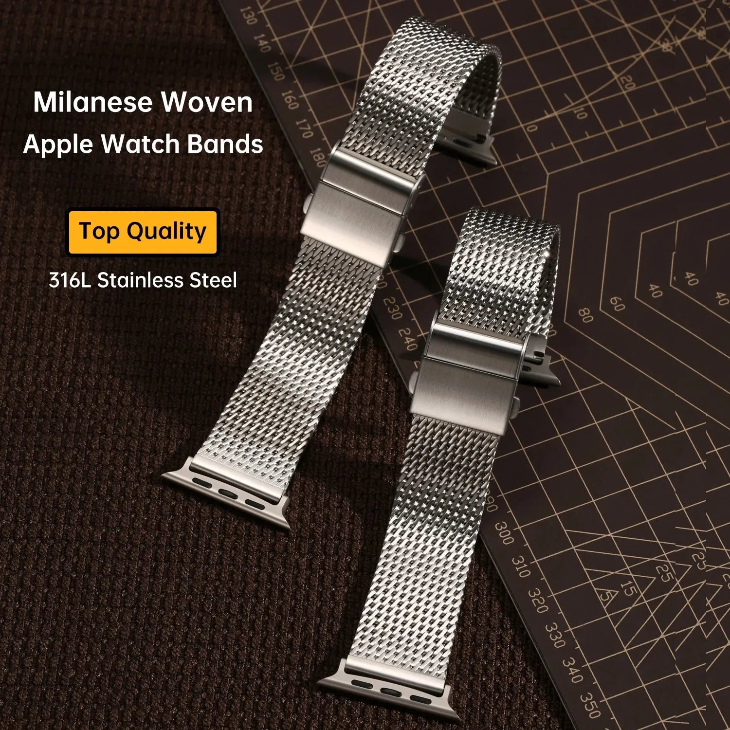 Premium Milanese Mesh 316L Stainless Steel Strap Compatible with Apple Watch 38–49mm