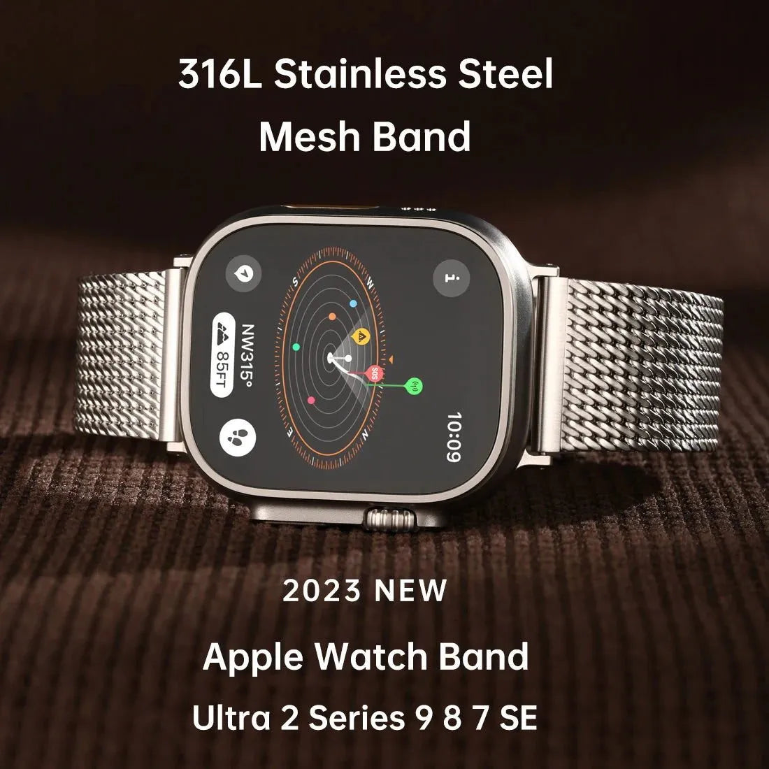 Premium Milanese Mesh 316L Stainless Steel Strap Compatible with Apple Watch 38–49mm