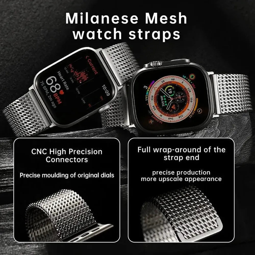 Premium Milanese Mesh 316L Stainless Steel Strap Compatible with Apple Watch 38–49mm