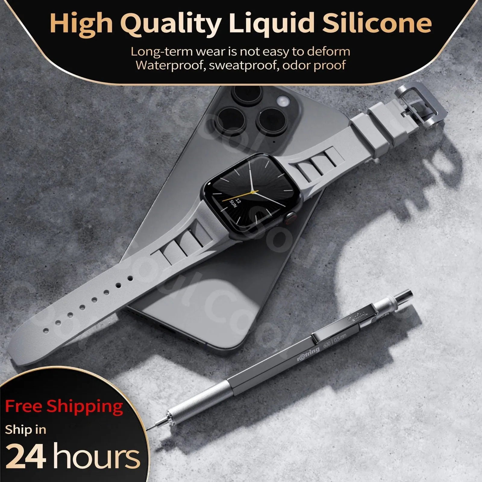 Soft Silicone Sport Strap Compatible with Apple Watch – 42mm to 49mm-Tivra-Viva Timepiece