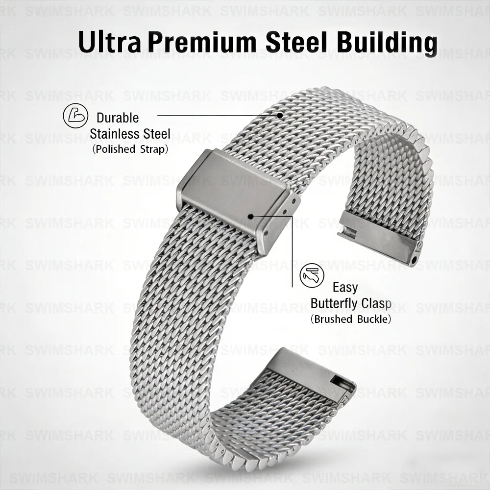 Quick Release Stainless Steel Mesh Watch Band 18mm–22mm – Push-Button Clasp
