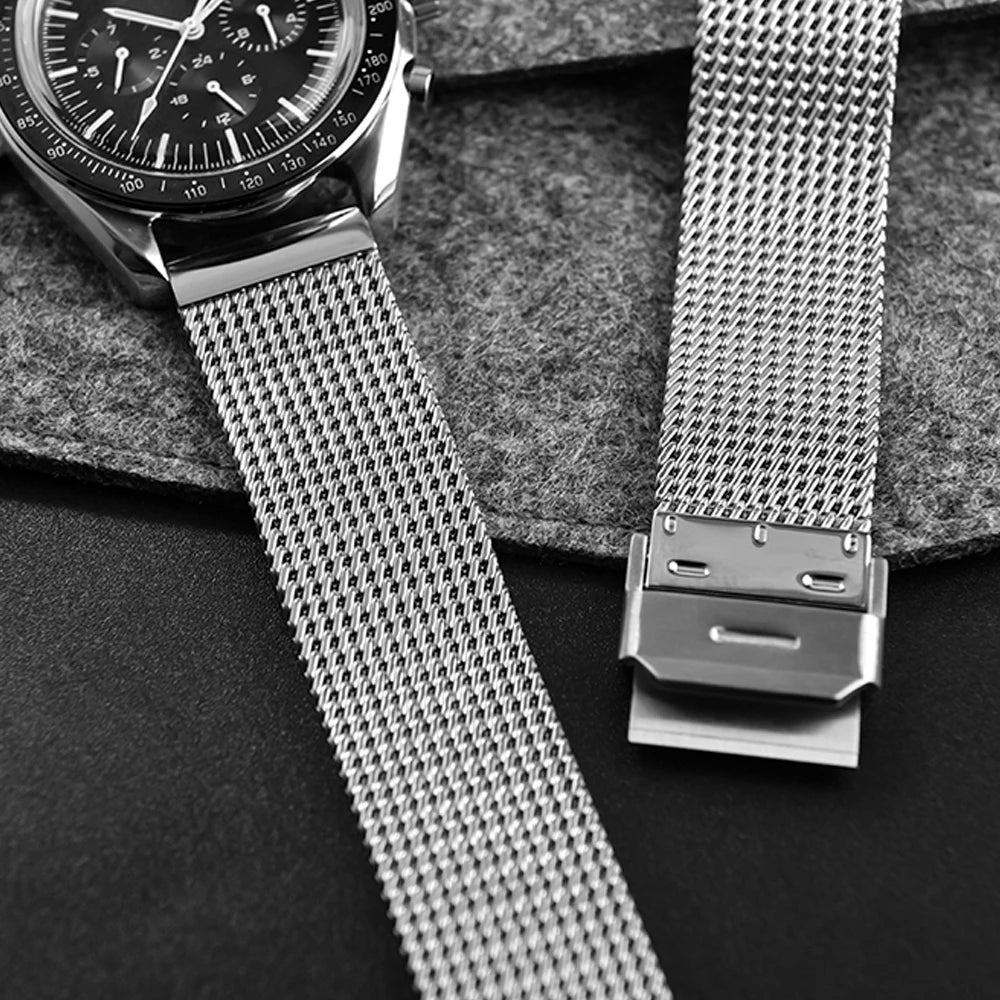 Quick Release Stainless Steel Mesh Watch Band 18mm–22mm – Push-Button Clasp