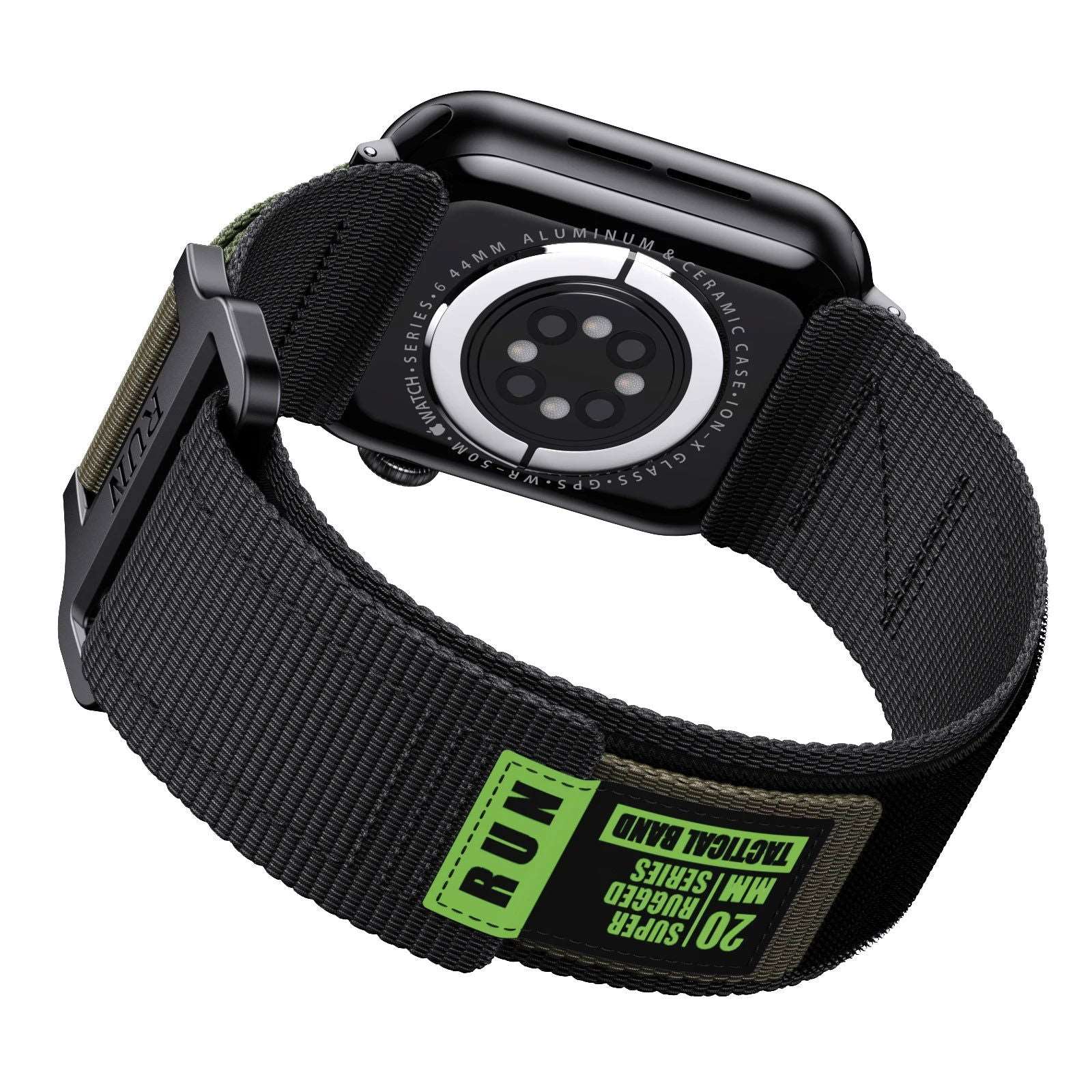 RUN Canvas Sports Strap Nylon Loop Band For Apple Watch Black Army Green - Viva Timepiece | Viva Timepiece