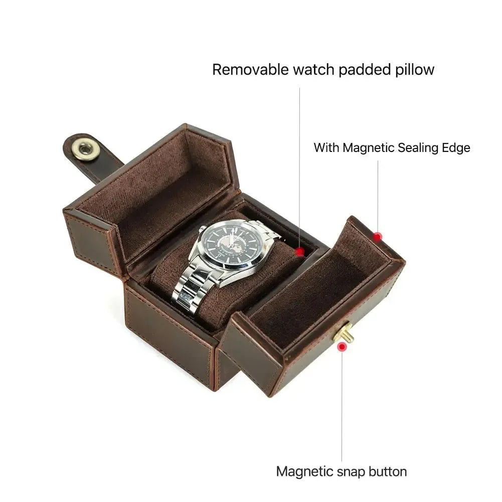 Retro Cowhide Leather Single Slot Double-Open Watch Travel Case