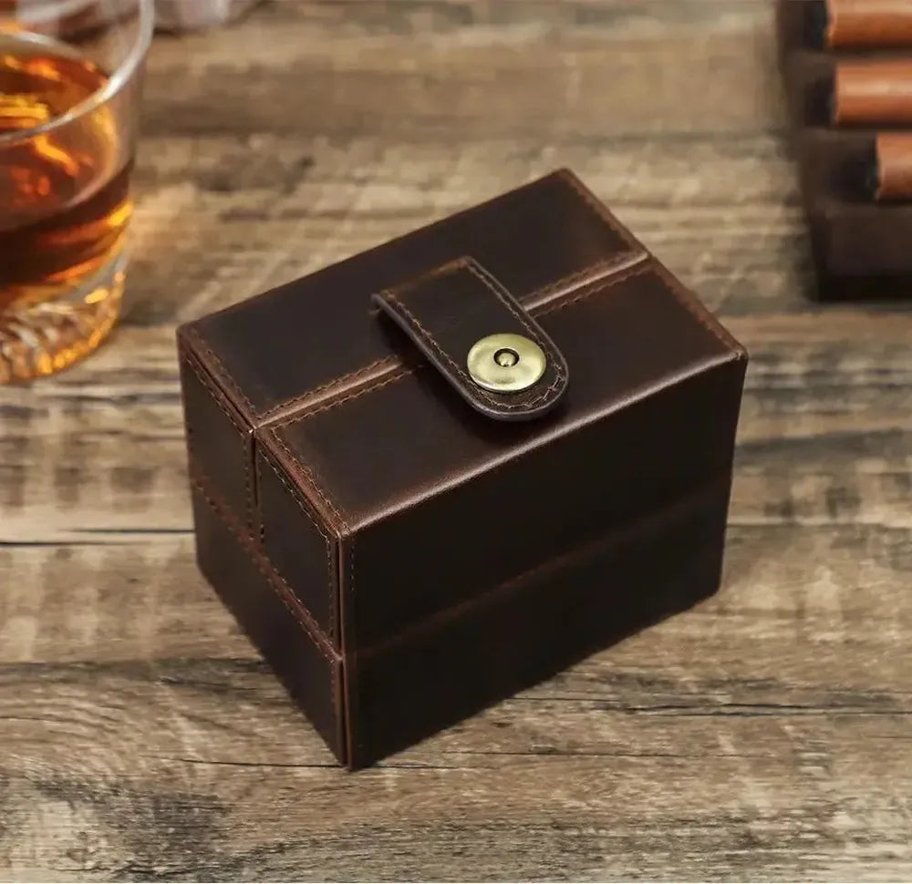 Retro Cowhide Leather Single Slot Double-Open Watch Travel Case