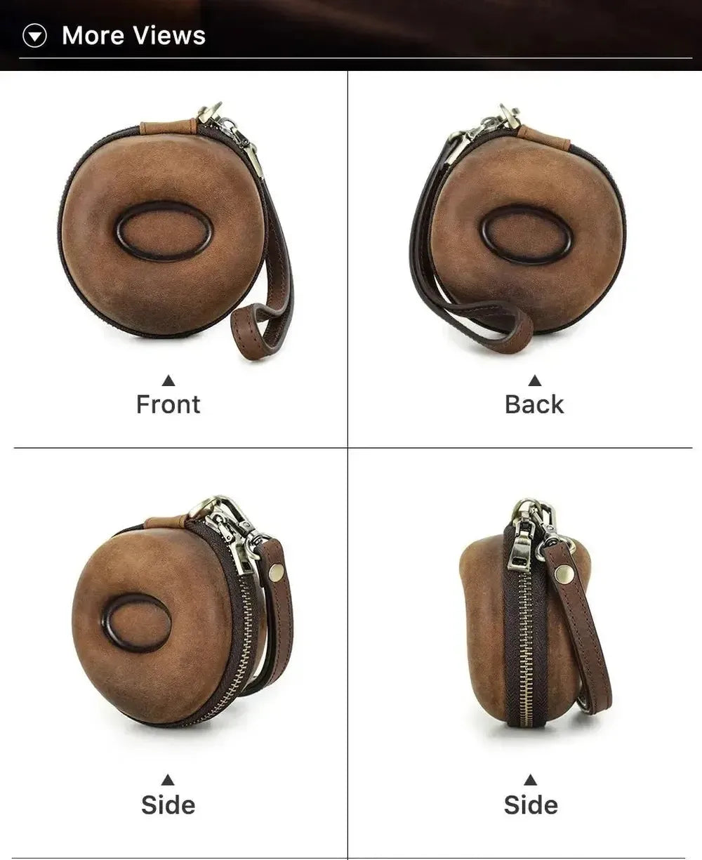 Retro Leather Single Slot Donut Watch Case Travel Pouch