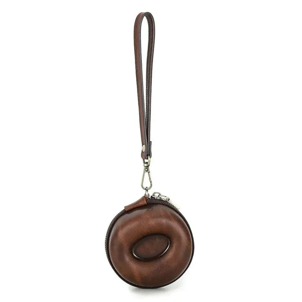 Retro Leather Single Slot Donut Watch Case Travel Pouch