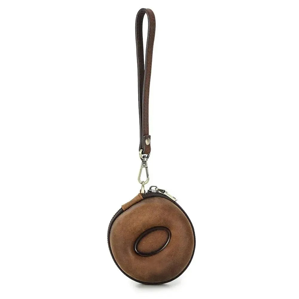 Retro Leather Single Slot Donut Watch Case Travel Pouch
