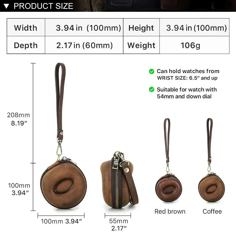 Retro Leather Single Slot Donut Watch Case Travel Pouch