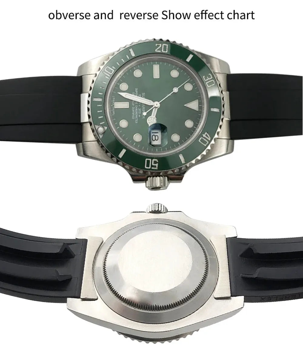 20mm 21mm Curved-End Rubber Watch Strap with Metal Link Adapter & Folding Clasp-VivaStraps-Viva Timepiece