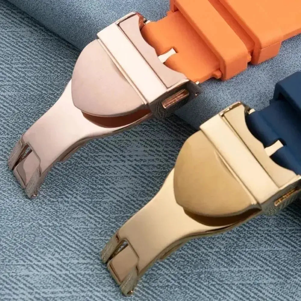 22mm FKM Rubber Curved-End Watch Strap – Folding Clasp, Bent-Lug Design-VivaStraps-Viva Timepiece