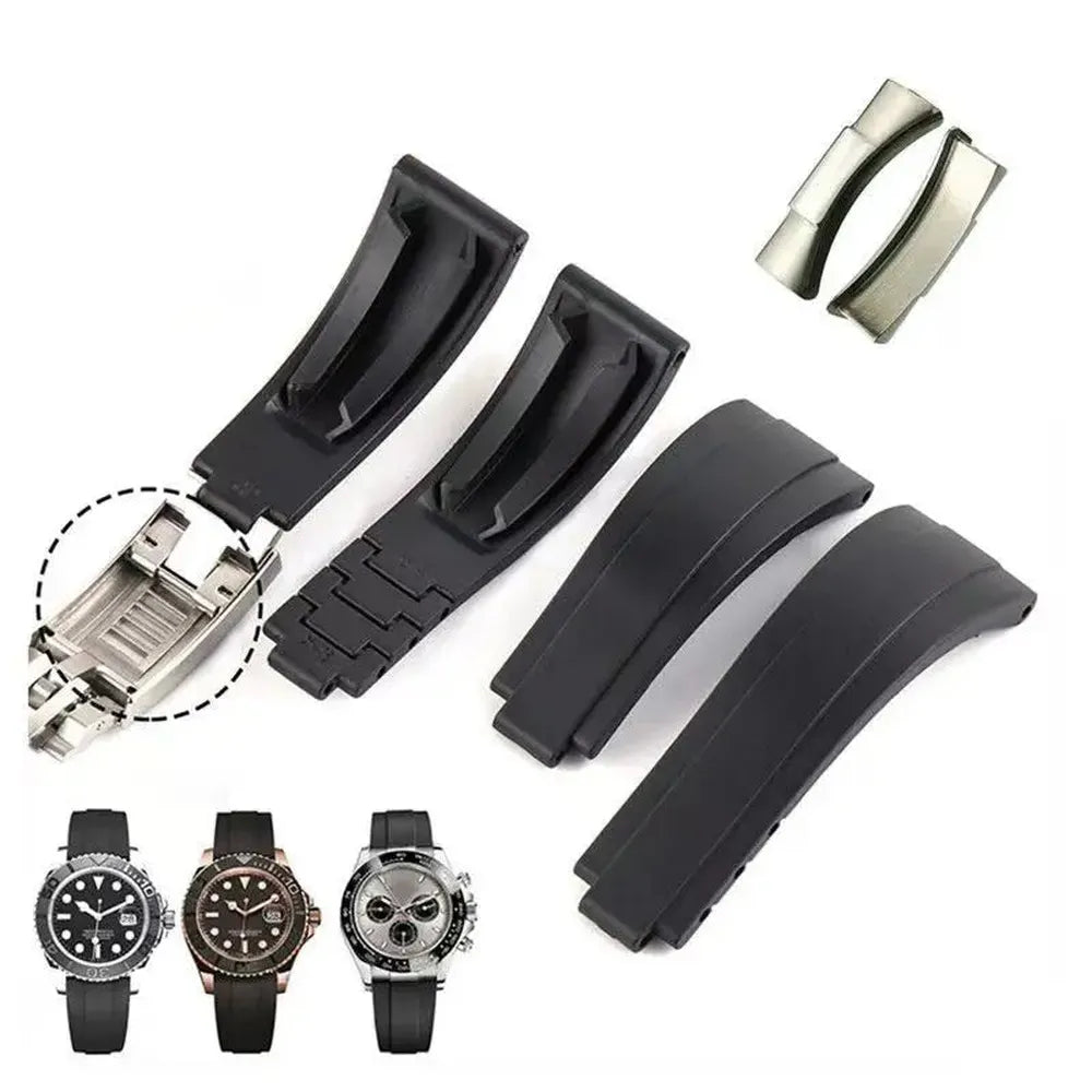 20mm Curved-End Rubber Watch Strap with Metal Link Adapter & Glidelock Clasp – Premium Diver Fit-VivaStrap-Viva Timepiece