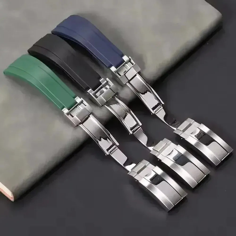 20mm Curved-End Rubber Watch Strap with Folding Clasp-VivaStraps-Viva Timepiece