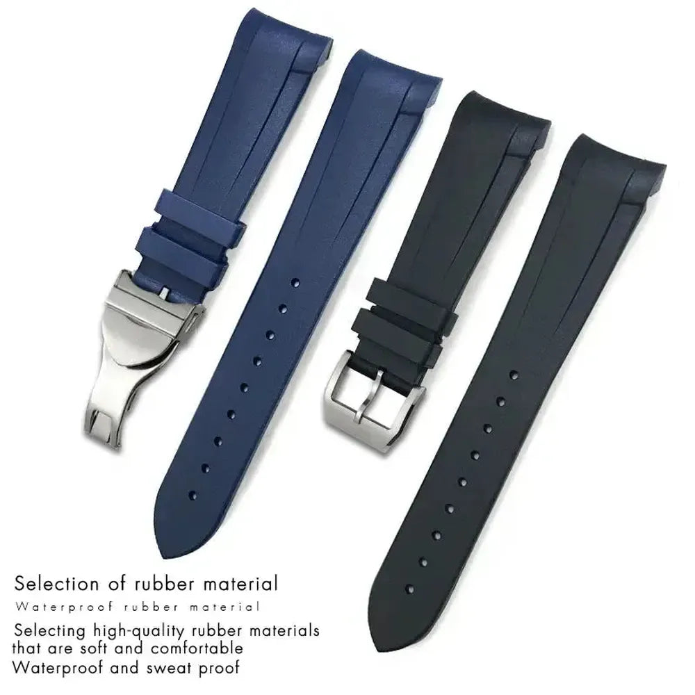 Curved-End Natural Rubber Watch Strap 20mm 22mm with Pin or Folding Clasp – Compatible with Tudor Black Bay 41mm-VivaStraps-Viva Timepiece