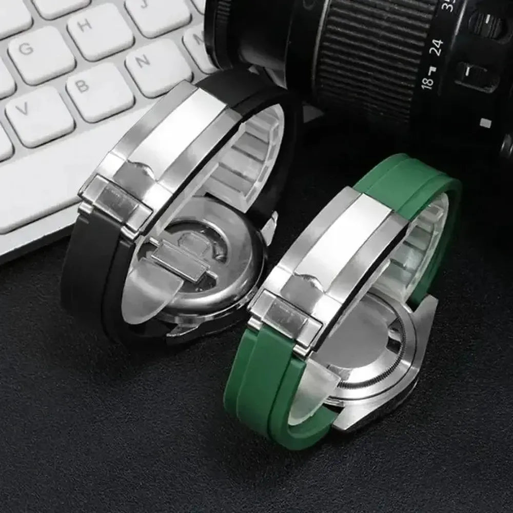 20mm Curved-End Rubber Watch Strap with Folding Clasp-VivaStraps-Viva Timepiece