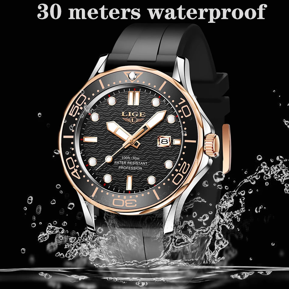 LIGE 8936 Men's Quartz Sport Watch – 3BAR Luminous Date