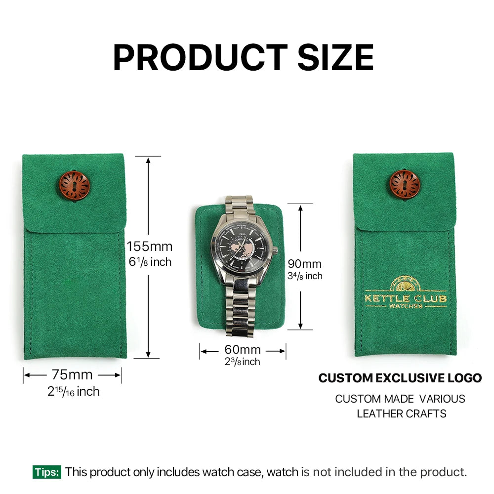 Soft Cow Suede Leather Watch Travel Case Pouch with Insert – Portable Watch Storage 155mm