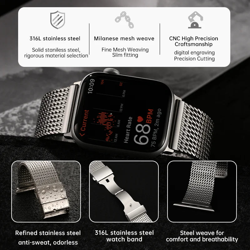 V Premium Milanese Mesh Weave 316L Stainless Steel Bracelet For Apple Watch