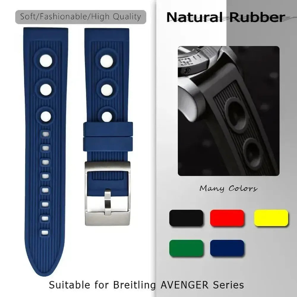 Natural Rubber Sports Watch Strap – 20mm 21mm 22mm, Stainless Steel Buckle-VivaStraps-Viva Timepiece