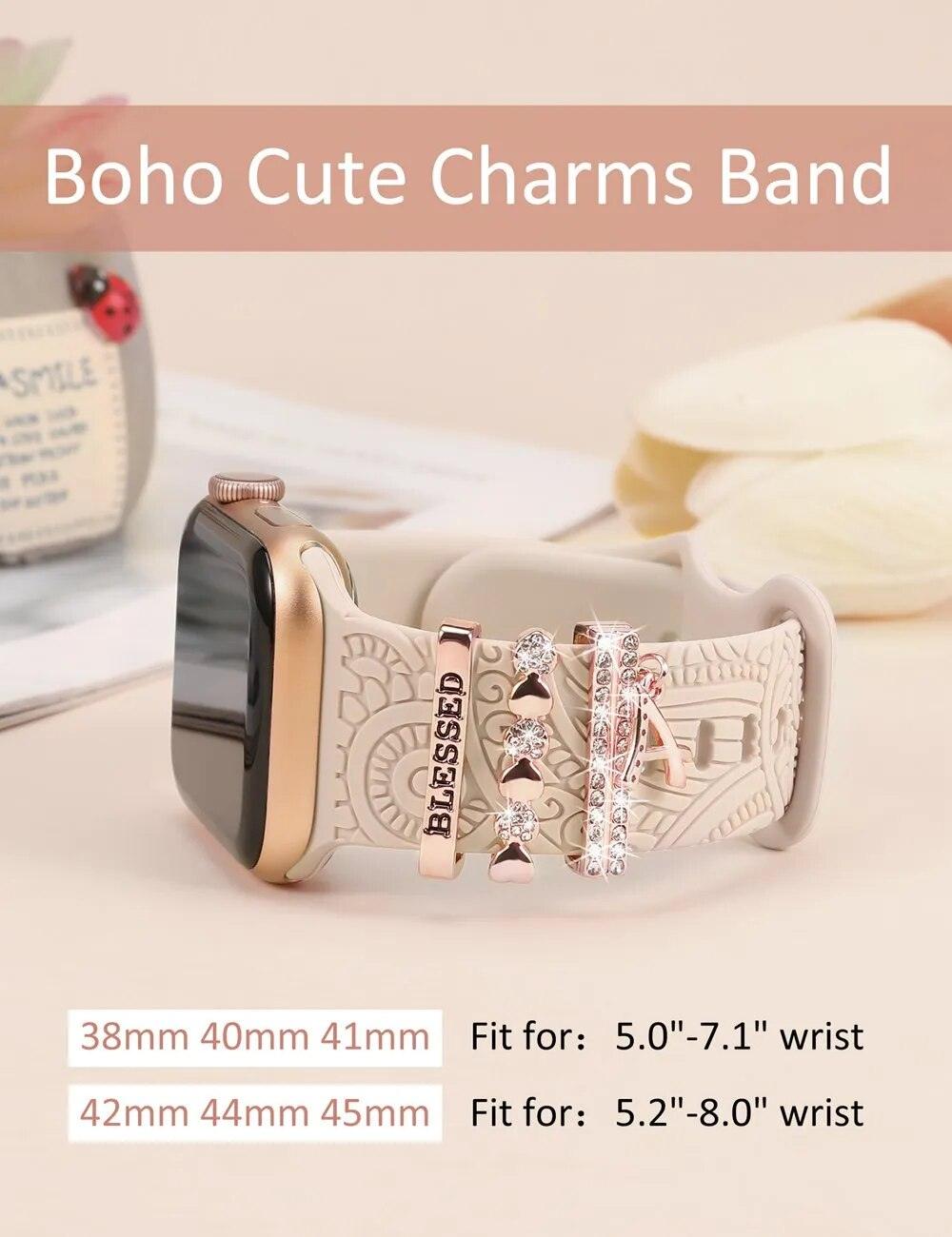 Engraved Silicone Apple Watch Bands With Cute Charms - Watch Accessories - Viva Timepiece