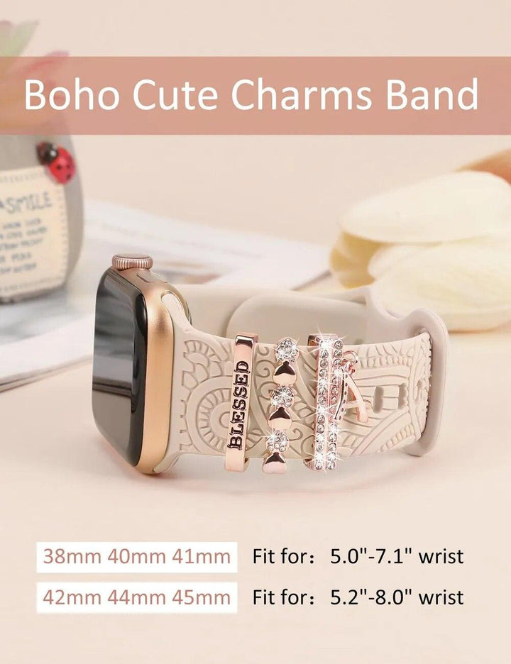 Engraved Silicone Apple Watch Bands With Cute Charms - Watch Accessories - Viva Timepiece
