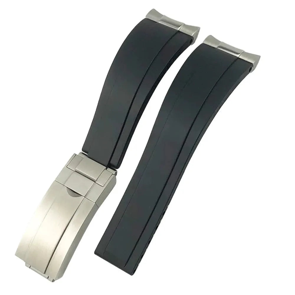 20mm 21mm Curved-End Rubber Watch Strap with Metal Link Adapter & Folding Clasp-VivaStraps-Viva Timepiece