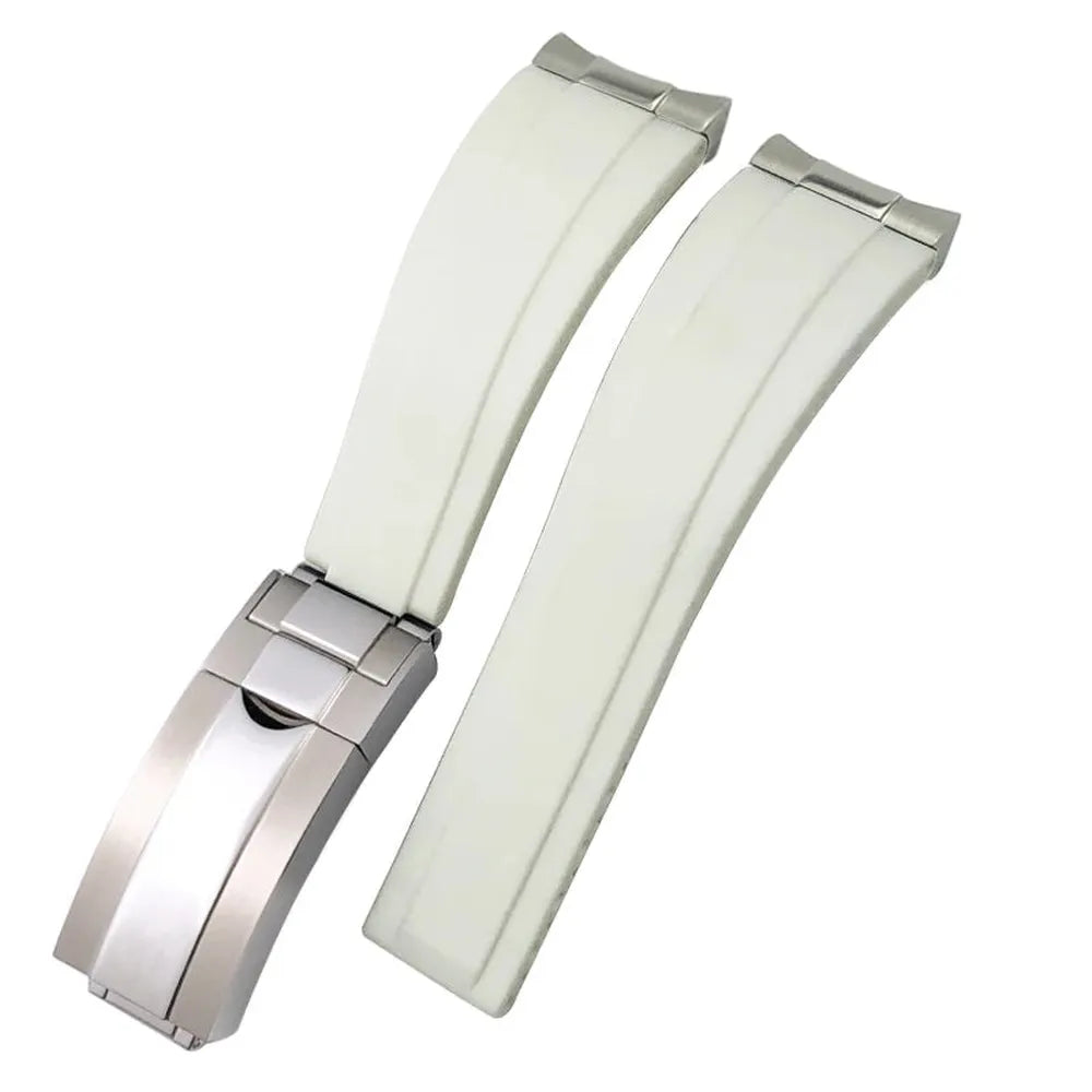 20mm 21mm Curved-End Rubber Watch Strap with Metal Link Adapter & Folding Clasp-VivaStraps-Viva Timepiece