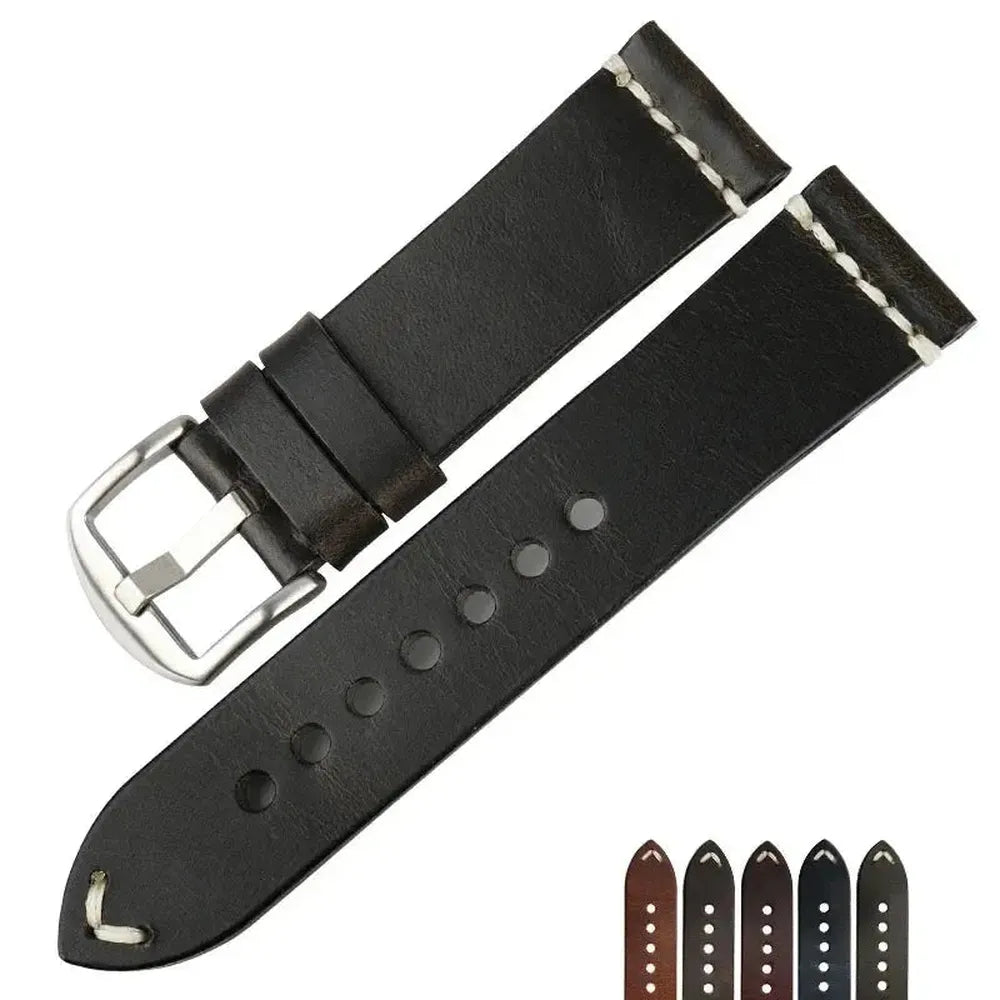 Oil Wax Genuine Leather Watch Strap – Vintage Cowhide Band 20mm 22mm 24mm-Straptique-Viva Timepiece