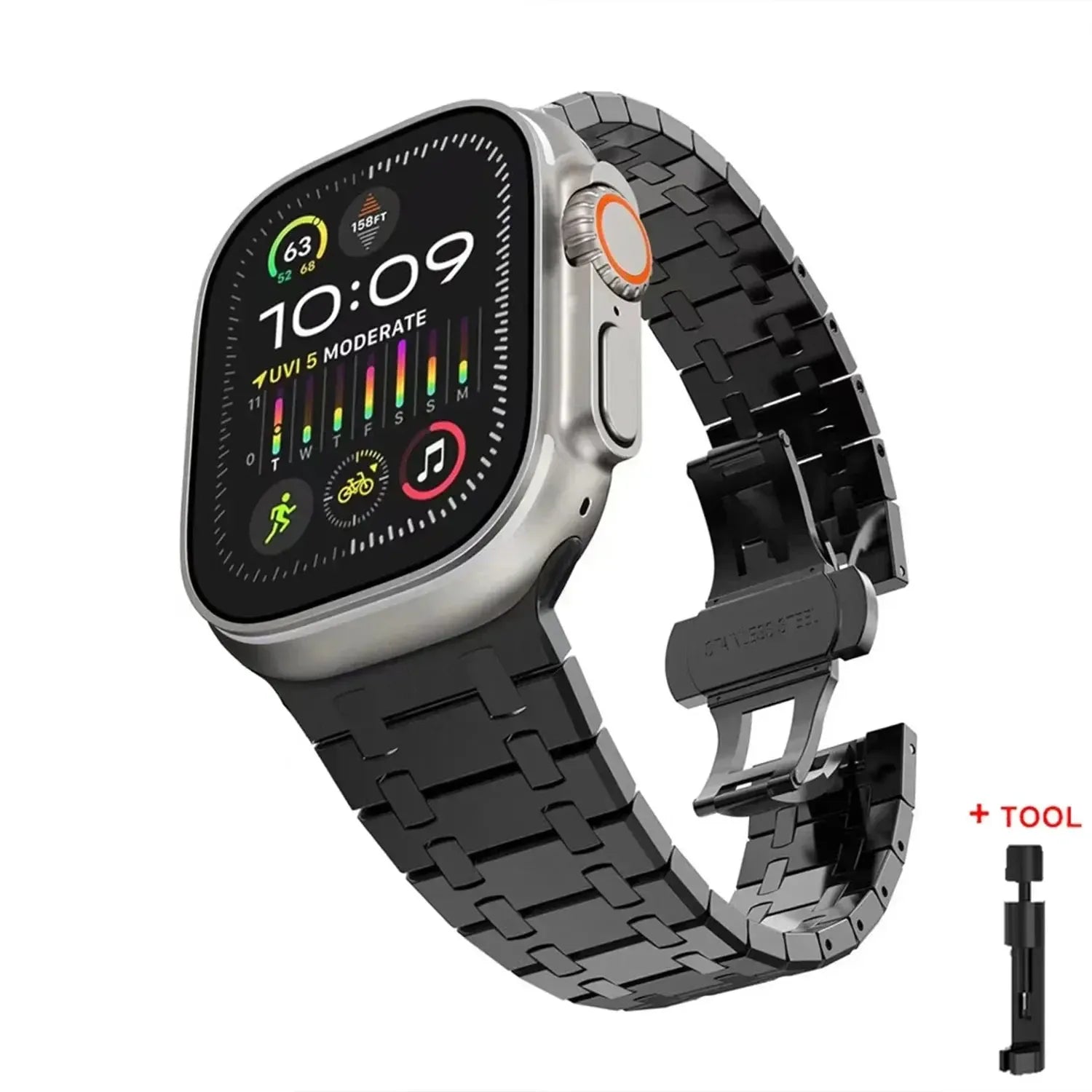 AP Style Stainless Steel Bracelet Band for Apple Watch (38mm–49mm, incl. Series 10)-ModuLoop-Viva Timepiece