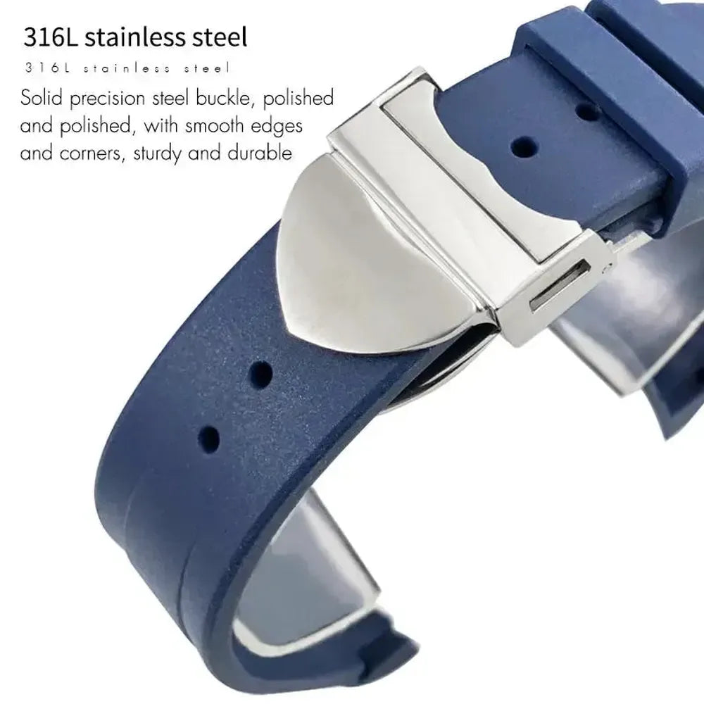 Curved-End Natural Rubber Watch Strap 20mm 22mm with Pin or Folding Clasp – Compatible with Tudor Black Bay 41mm-VivaStraps-Viva Timepiece