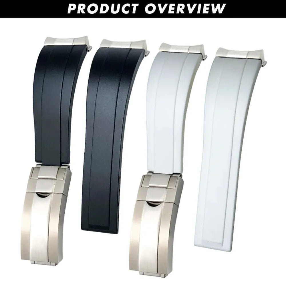 20mm 21mm Curved-End Rubber Watch Strap with Metal Link Adapter & Folding Clasp-VivaStraps-Viva Timepiece