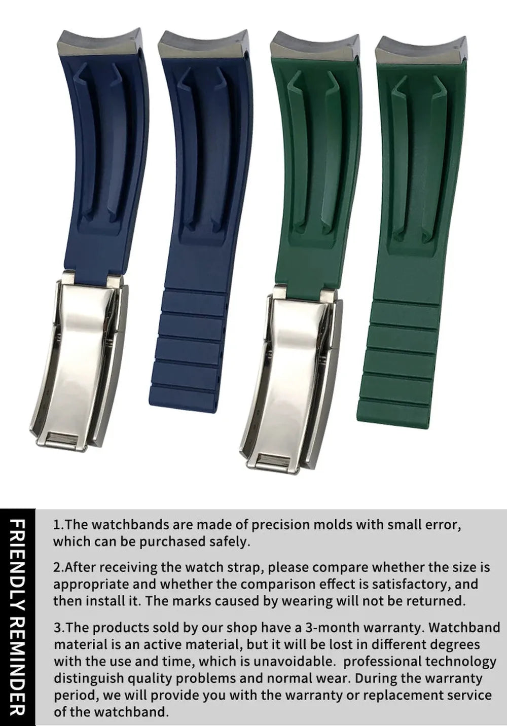 20mm 21mm Curved-End Rubber Watch Strap with Metal Link Adapter & Folding Clasp-VivaStraps-Viva Timepiece