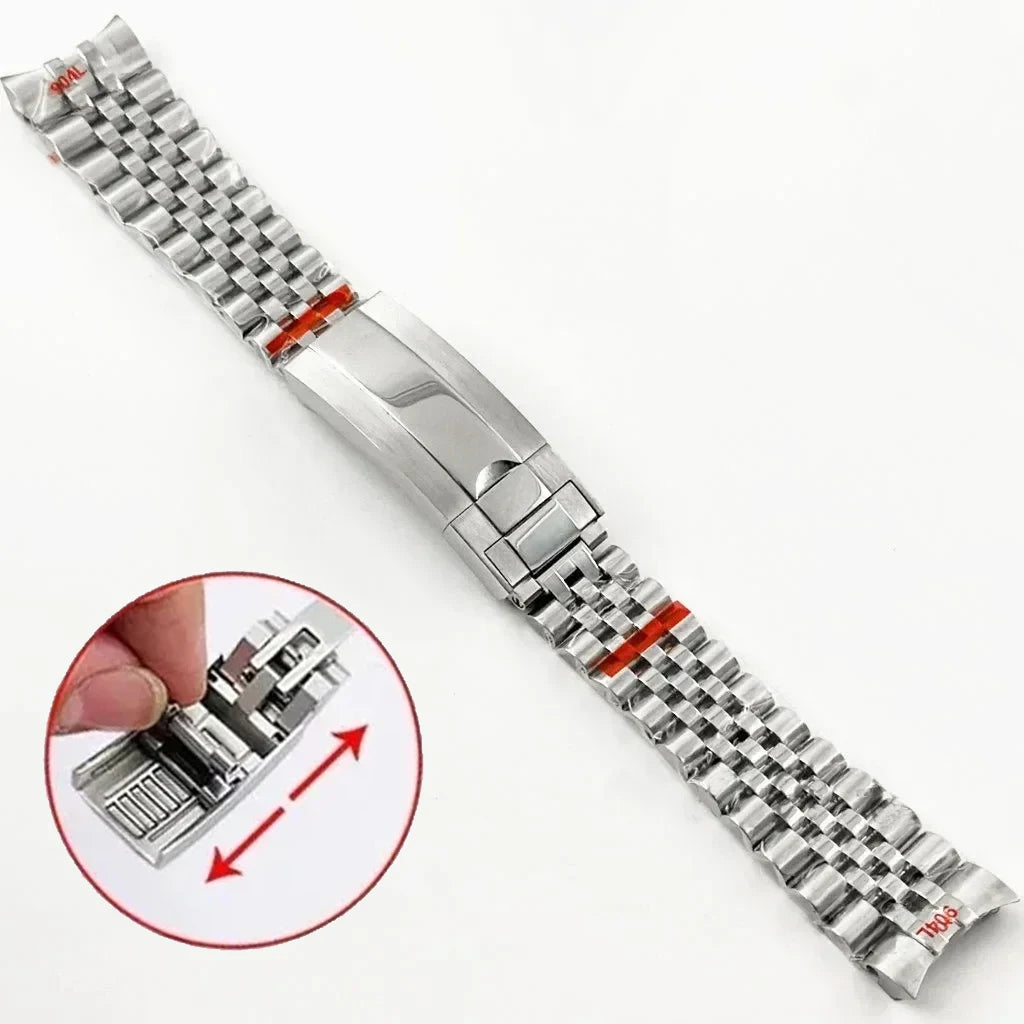 20mm 904L Stainless Steel Curved-End Watch Bracelet – Oyster & Jubilee Style-ChronoCraft-Viva Timepiece