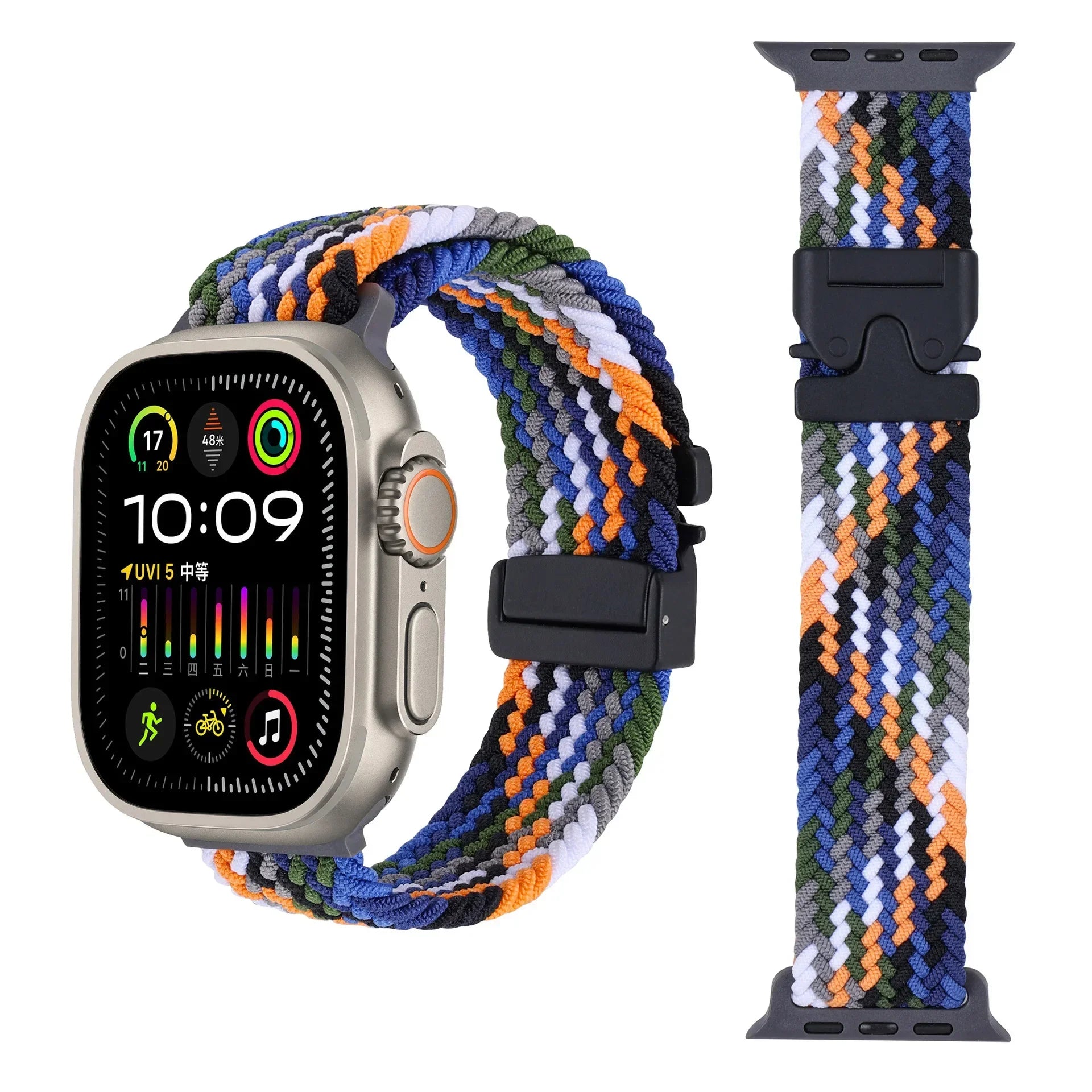 Braided Nylon Elastic Strap – Compatible with Apple Watch Ultra 2, Series 10/9/8/7/SE (38–49mm)-Tivra-Viva Timepiece