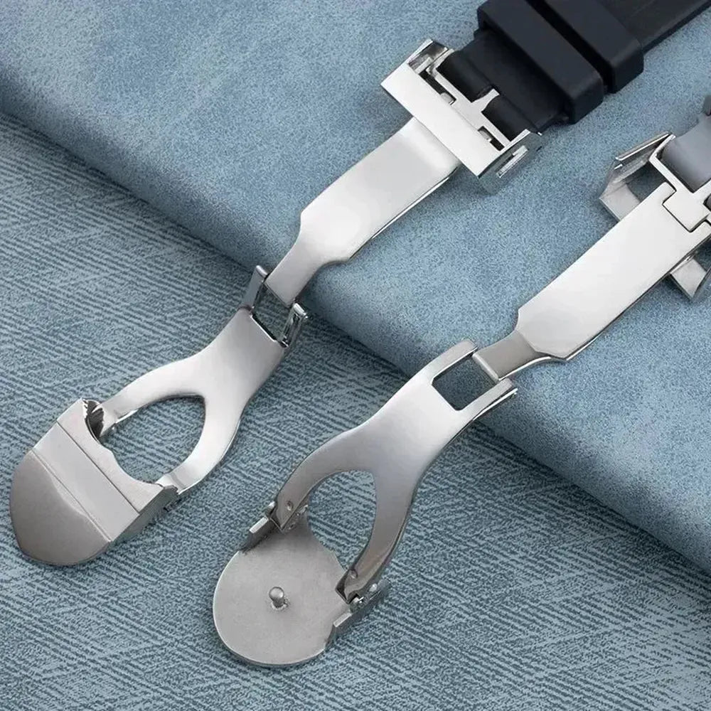 22mm FKM Rubber Curved-End Watch Strap – Folding Clasp, Bent-Lug Design-VivaStraps-Viva Timepiece