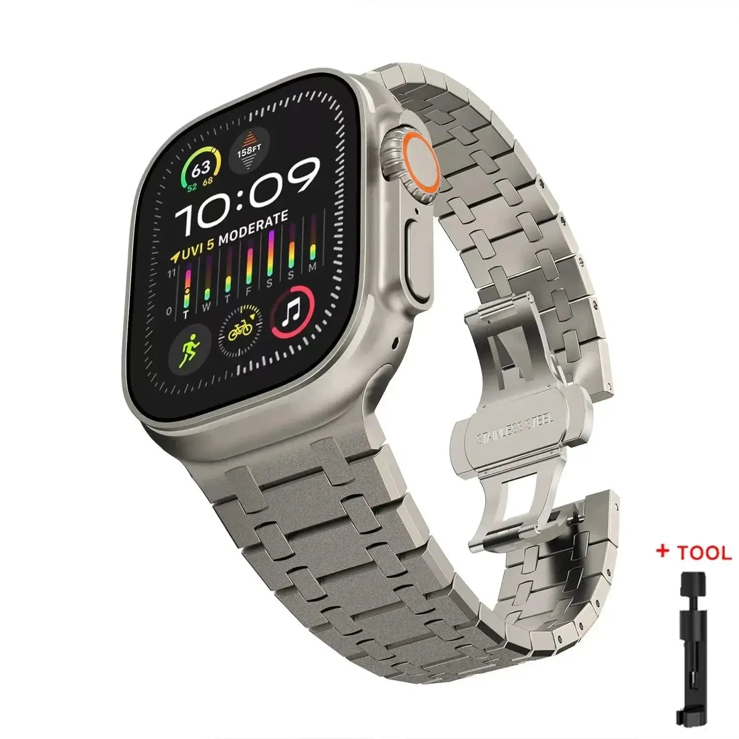 AP Style Stainless Steel Bracelet Band for Apple Watch (38mm–49mm, Series 10)