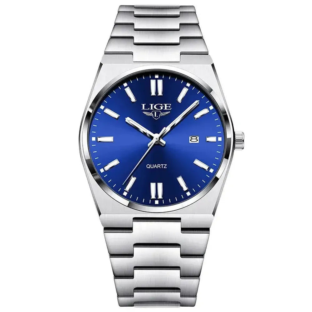 LIGE 40mm Classic Quartz Dress Watch – Stainless Steel, Date Display-LIGE-Viva Timepiece