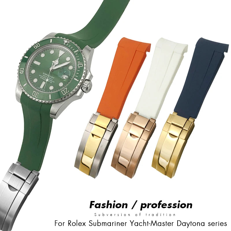 Curved-End Silicone Rubber Watch Strap – 19mm / 20mm, Stainless Steel Deployment Clasp