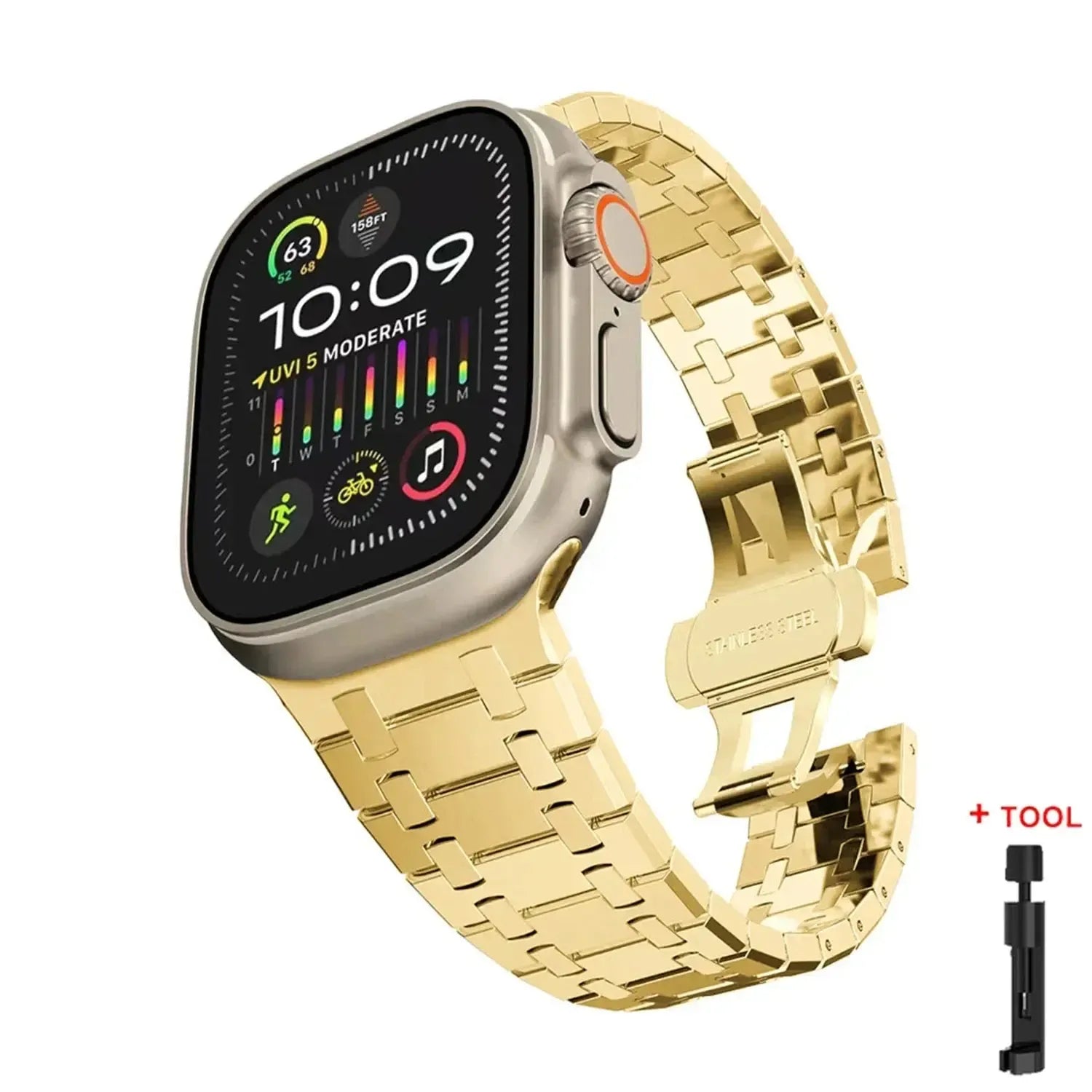 AP Style Stainless Steel Bracelet Band for Apple Watch (38mm–49mm, incl. Series 10)-ModuLoop-Viva Timepiece