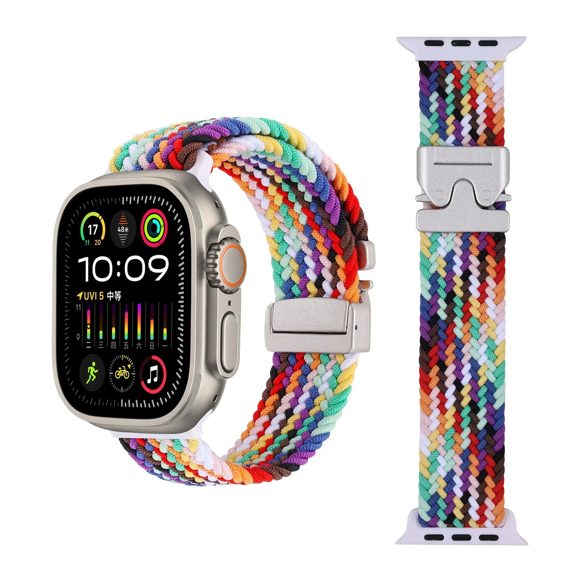 Braided Nylon Elastic Strap – Compatible with Apple Watch Ultra 2, Series 10/9/8/7/SE (38–49mm)-Tivra-Viva Timepiece
