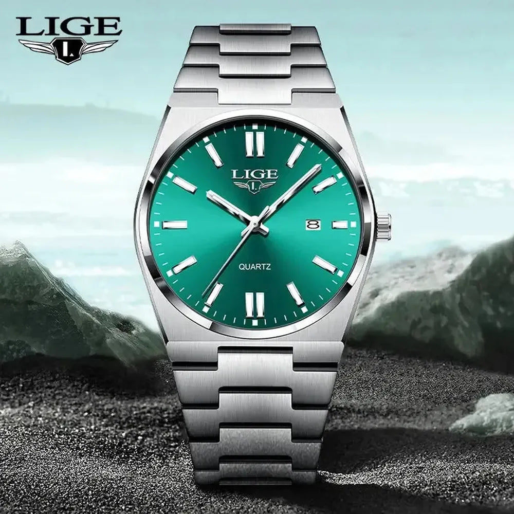 LIGE 40mm Classic Quartz Dress Watch – Stainless Steel, Date Display-LIGE-Viva Timepiece