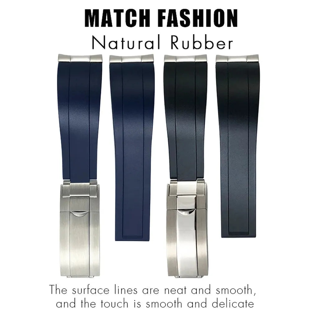 20mm 21mm Curved-End Rubber Watch Strap with Metal Link Adapter & Folding Clasp-VivaStraps-Viva Timepiece