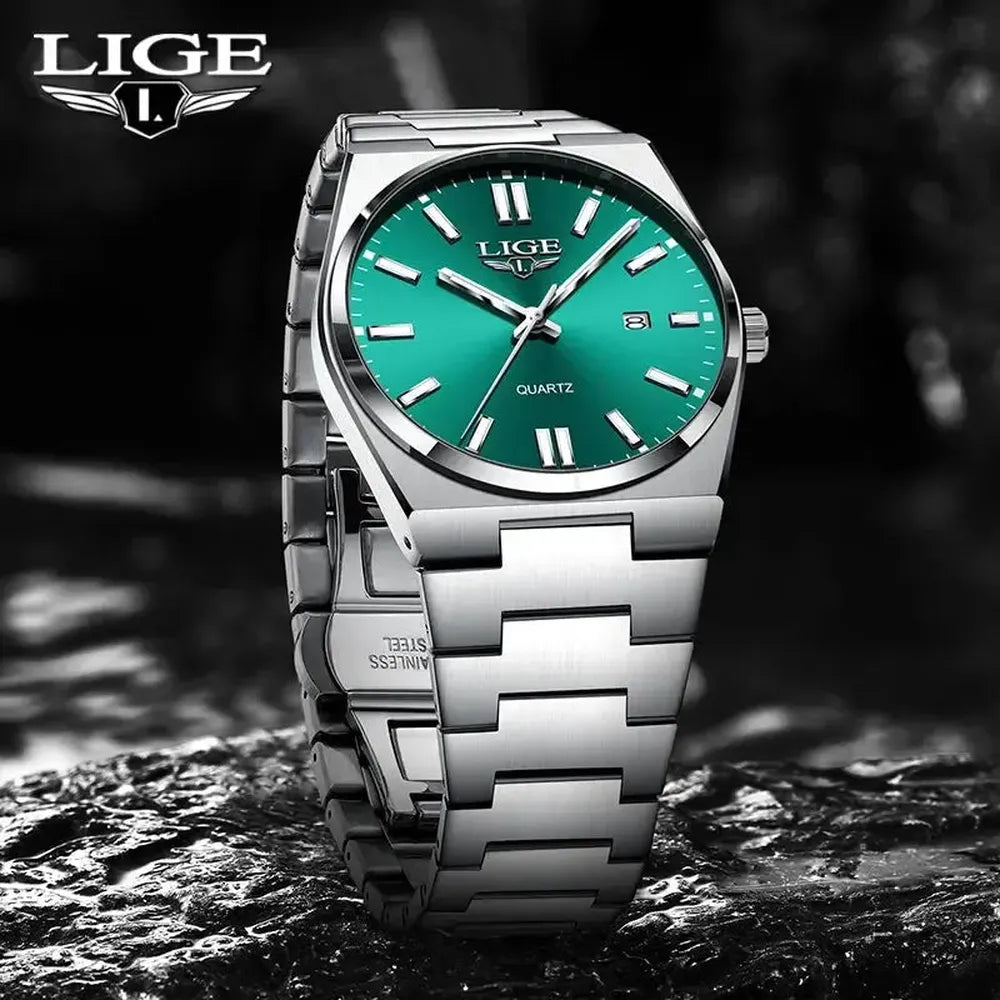 LIGE 40mm Classic Quartz Dress Watch – Stainless Steel, Date Display-LIGE-Viva Timepiece