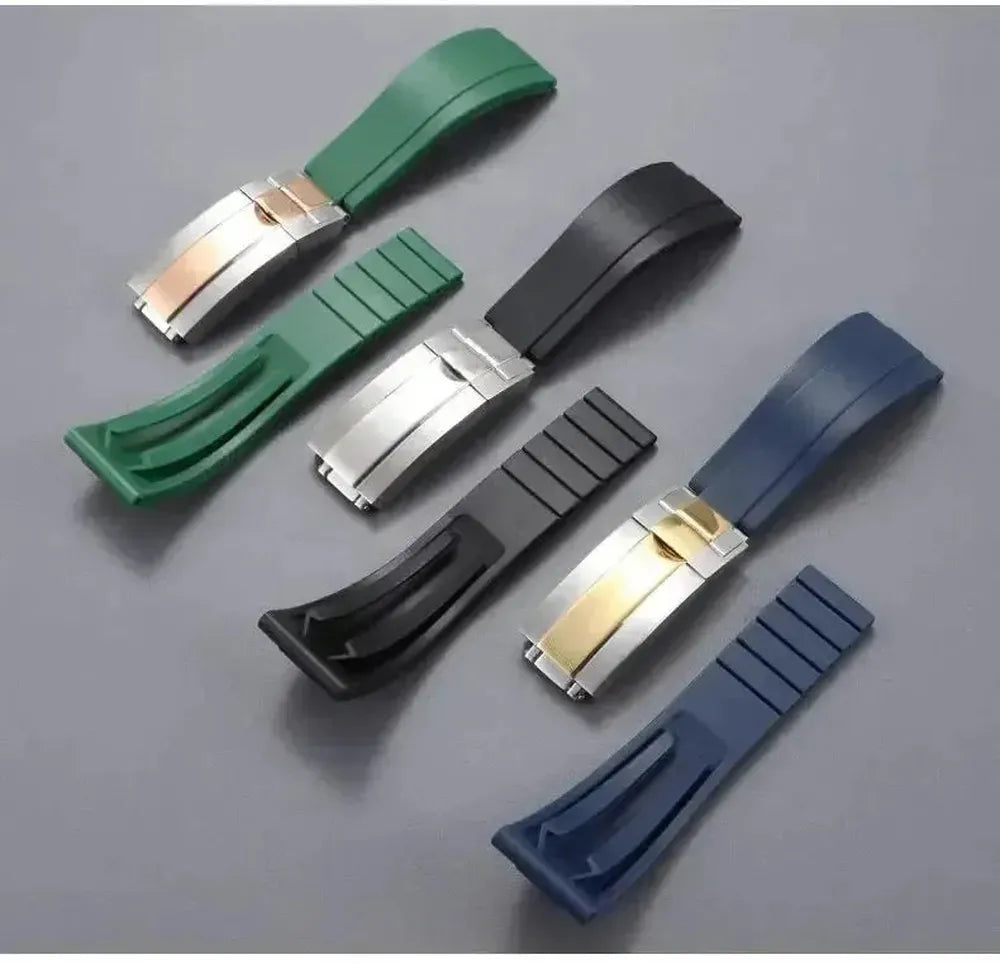 20mm Curved-End Rubber Watch Strap with Folding Clasp-VivaStraps-Viva Timepiece