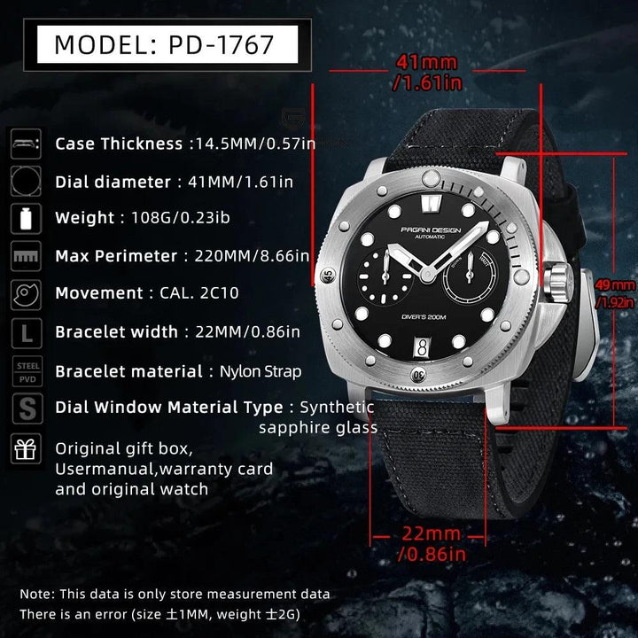Pagani Design 1767 Submersible Auto Men Homage Watches - Viva Timepiece