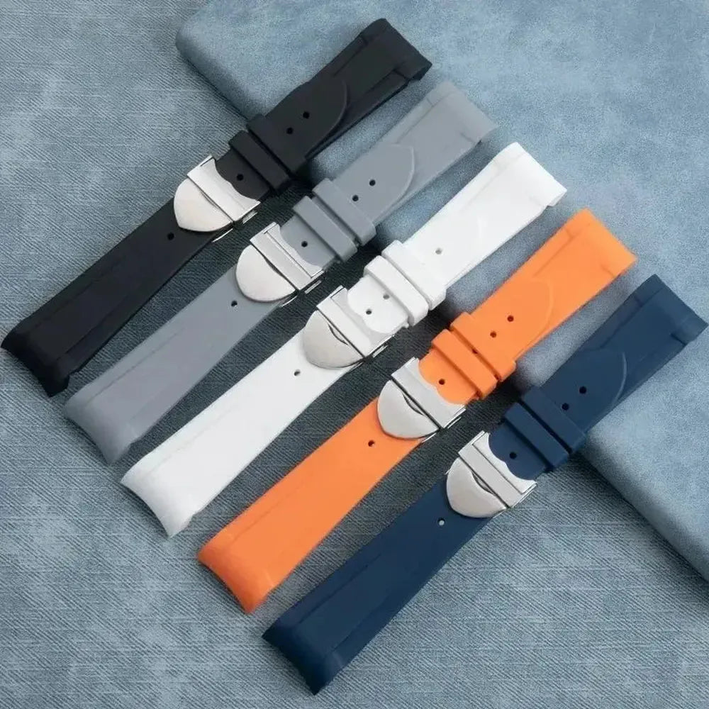 22mm FKM Rubber Curved-End Watch Strap – Folding Clasp, Bent-Lug Design-VivaStraps-Viva Timepiece