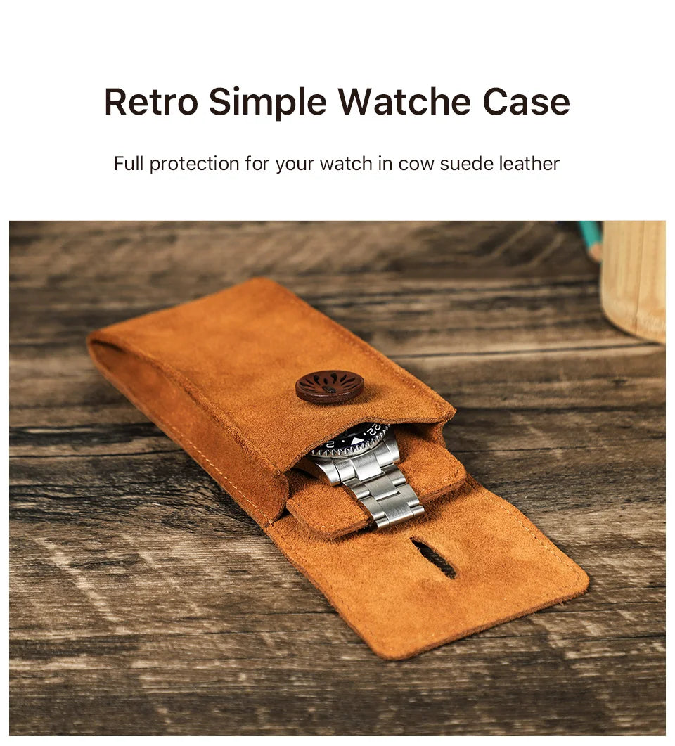 Soft Cow Suede Leather Watch Travel Case Pouch with Insert – Portable Watch Storage 155mm