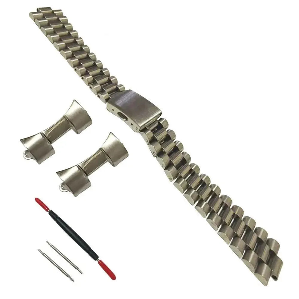 Vintage President-Style Stainless Steel Curved End Watch Strap – 18-22 mm.-ChronoCraft-Viva Timepiece