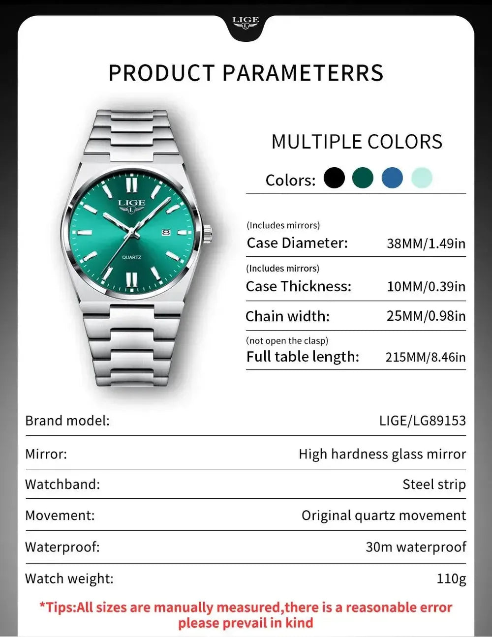 LIGE 40mm Classic Quartz Dress Watch – Stainless Steel, Date Display-LIGE-Viva Timepiece